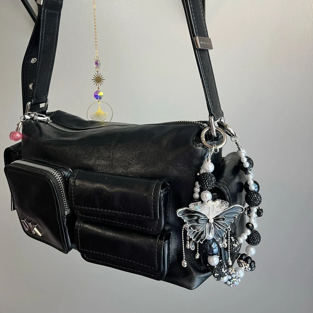 Black and White Butterfly Beaded Bag Charm